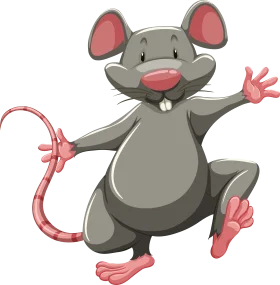 Playful Gray Mouse Clipart with Cheerful Expression and Dynamic Pose