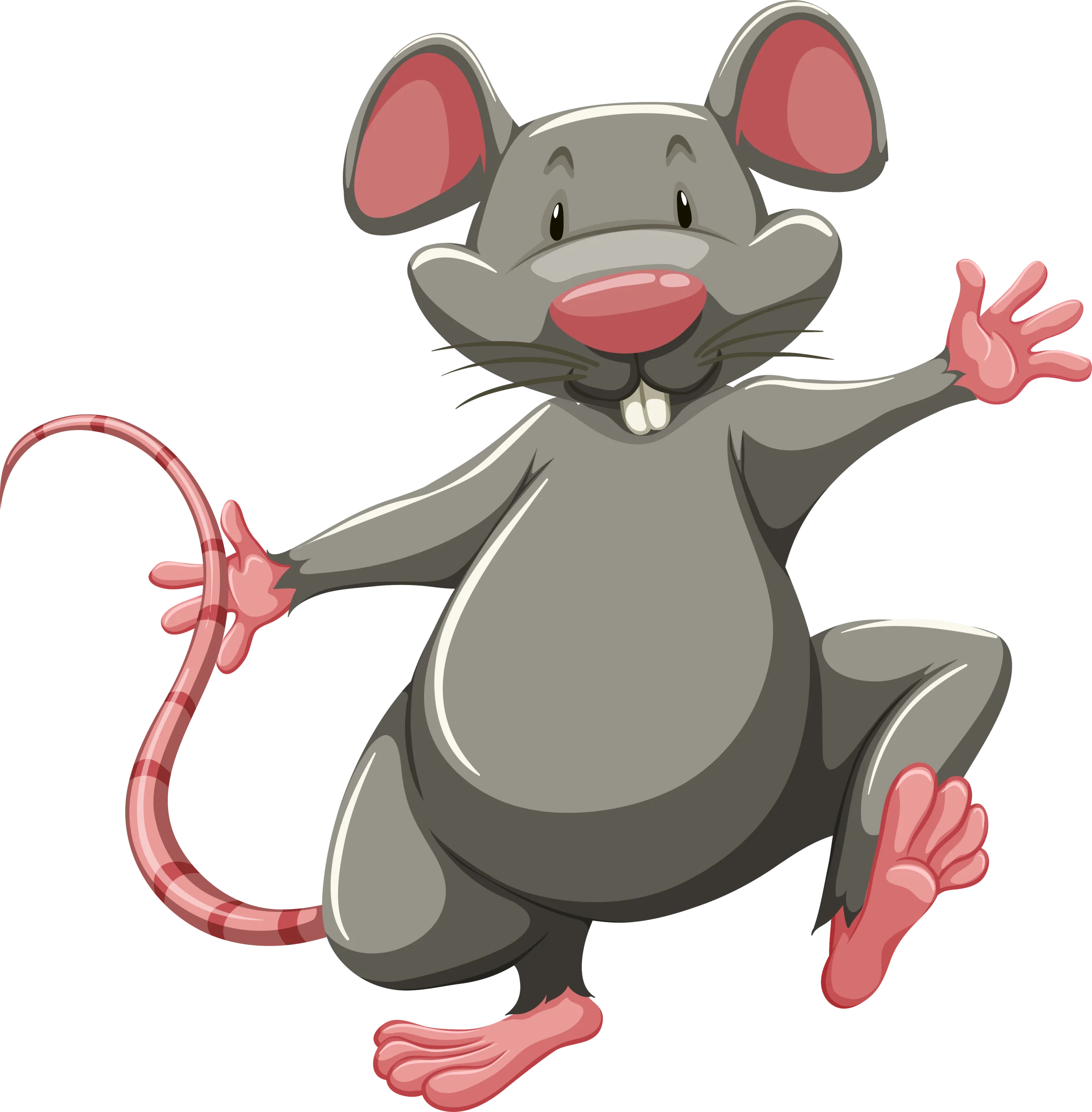 Playful Gray Mouse Clipart with Cheerful Expression and Dynamic Pose