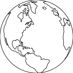 Black and White Simplified Earth Globe Line Art Clipart Illustration