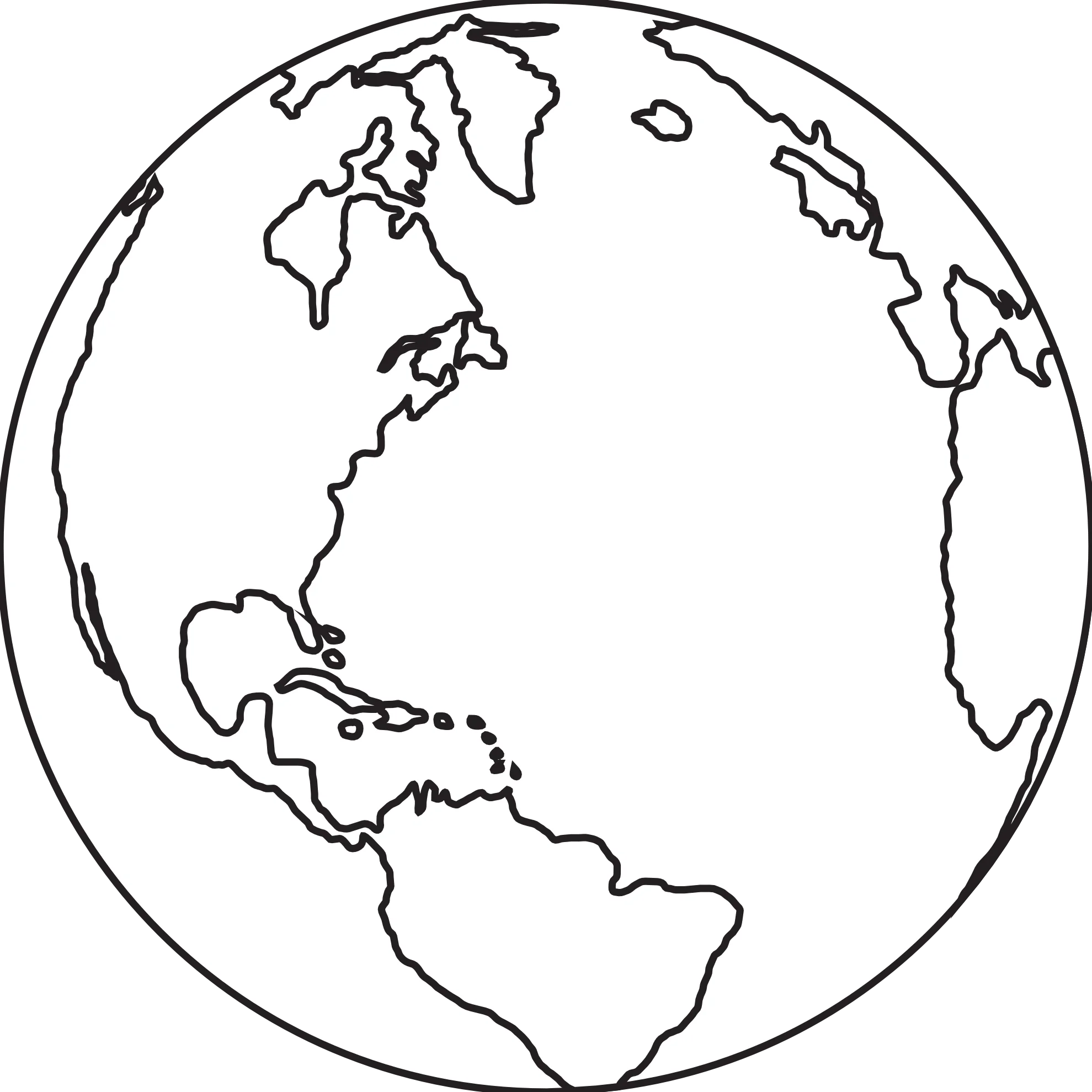 Black and White Simplified Earth Globe Line Art Clipart Illustration