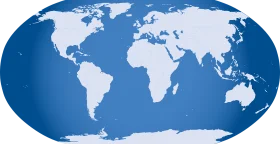 Blue and White World Map Global Projection Cartographic Clipart Illustration