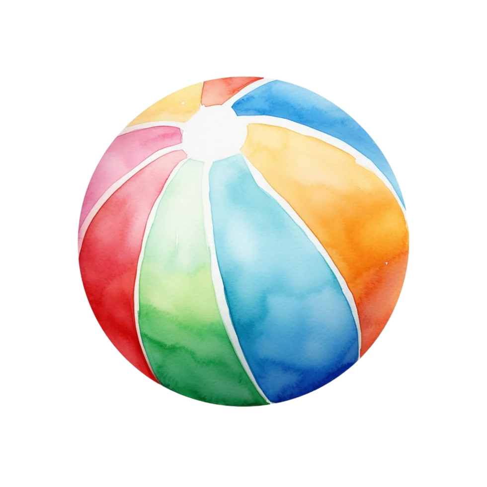 Cheerful Watercolor Beach Ball Clipart - Colorful Inflatable Summer Fun Design