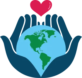 Compassionate Global Care: Hands Embracing Earth with Loving Heart Clipart Design