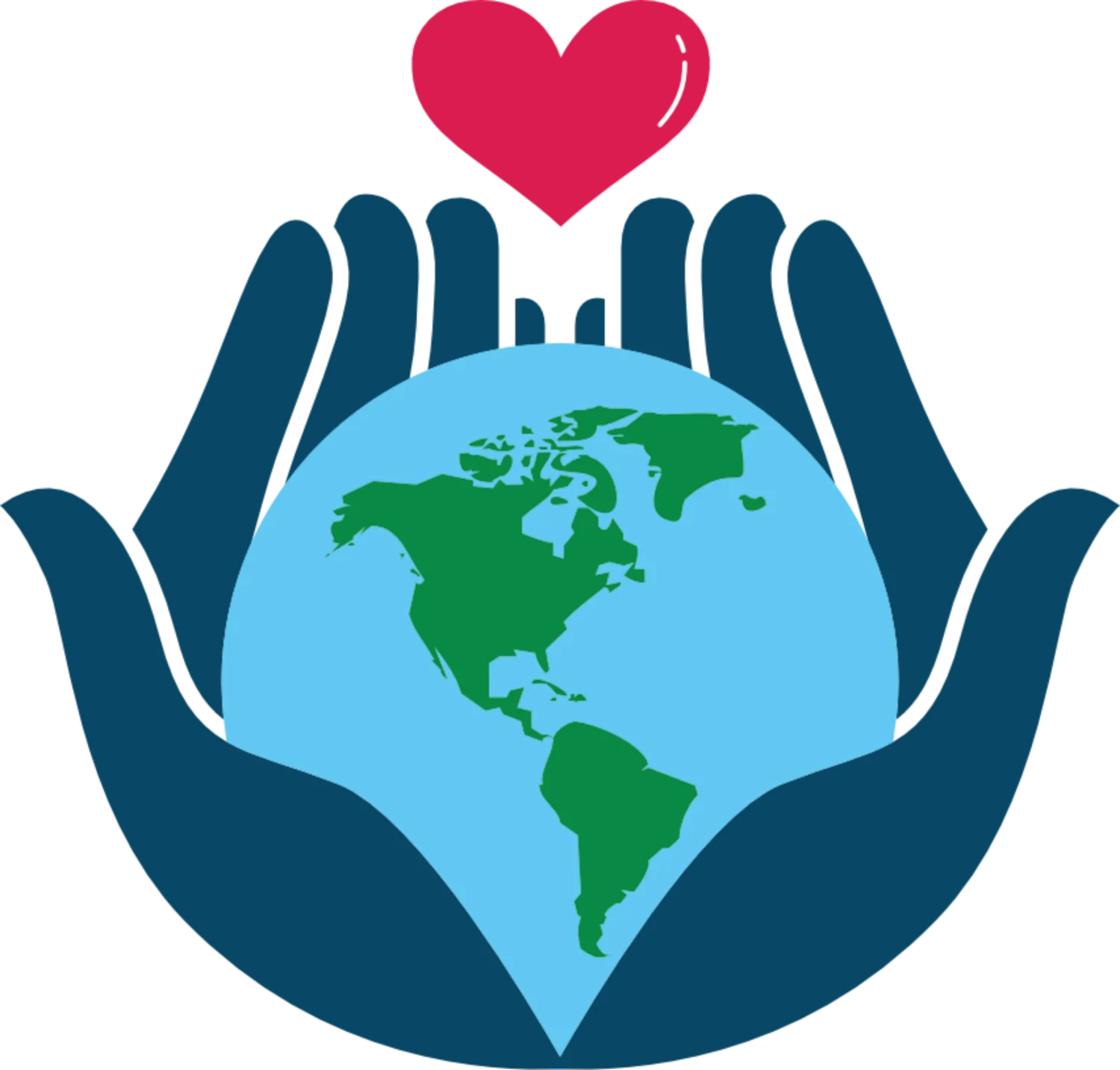 Compassionate Global Care: Hands Embracing Earth with Loving Heart Clipart Design