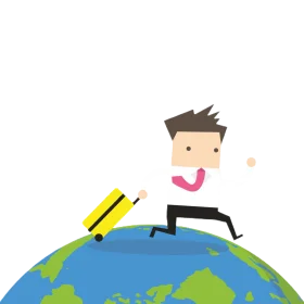 Global Travel Adventure: Cartoon Character Running Across Stylized Earth Clipart Illustration