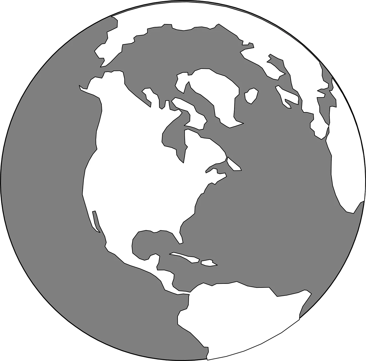 Minimalist Black and White Globe Clipart Showcasing North and South America