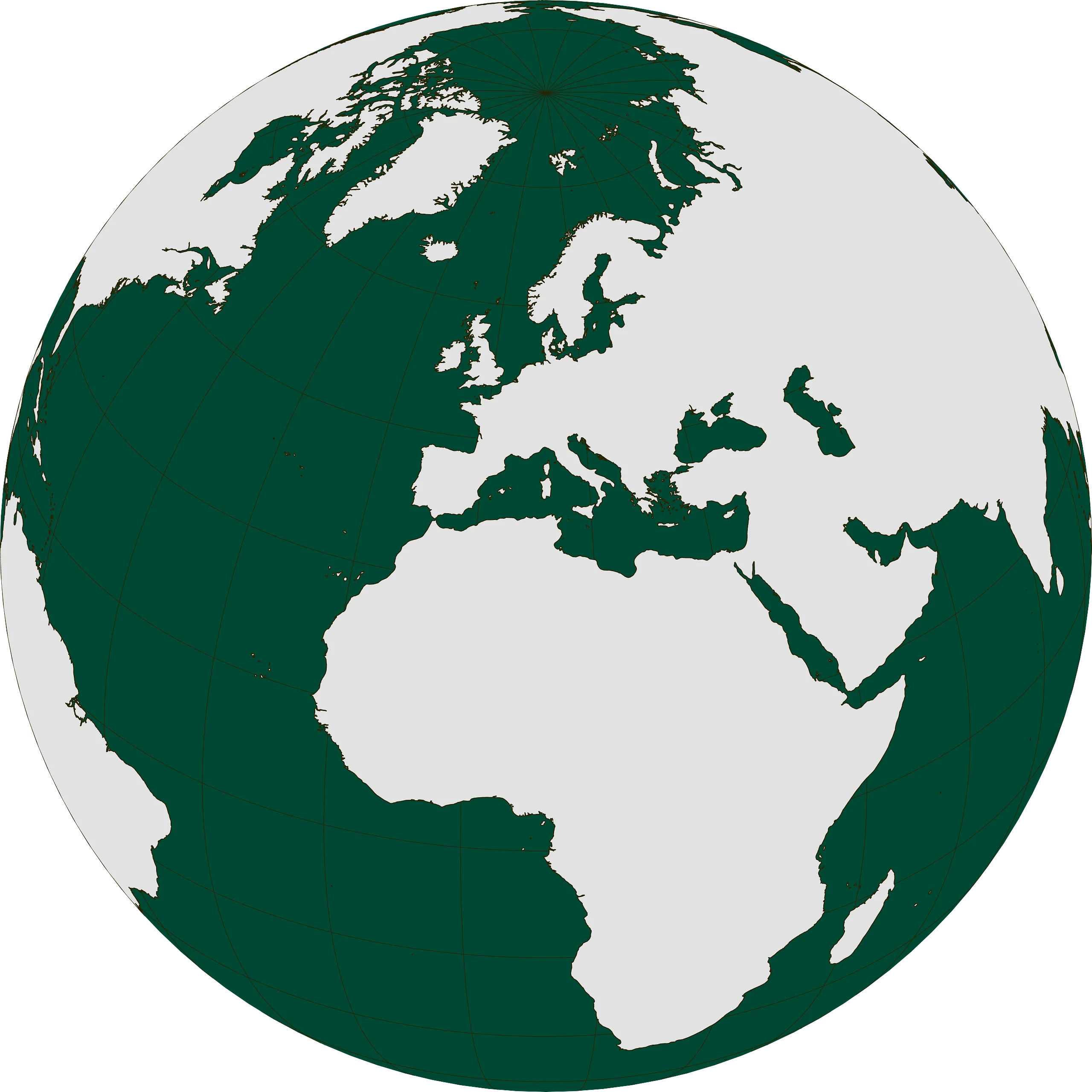 Monochrome Green Earth Globe Clipart Showcasing Continents and Landmasses