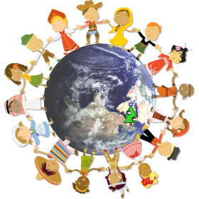 Multicultural Children Holding Hands Around Global Earth Clipart Illustration