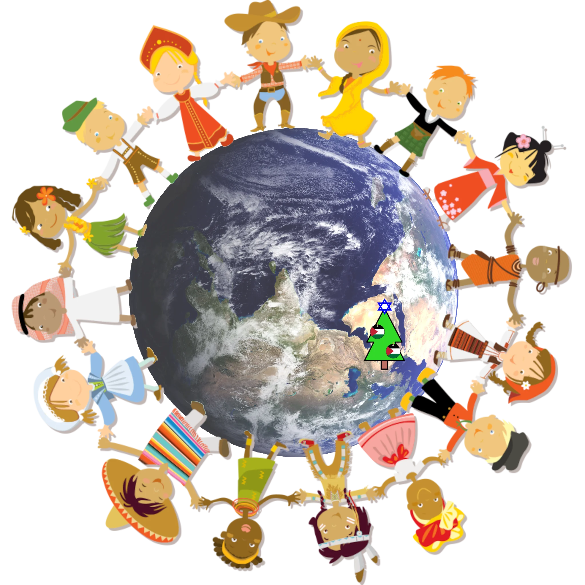 Multicultural Children Holding Hands Around Global Earth Clipart Illustration