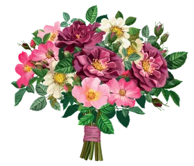 Romantic Floral Bouquet Clipart with Lush Roses and Delicate Wildflowers