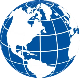 Simplified Blue and White Geographical Globe Clipart Showcasing Continents