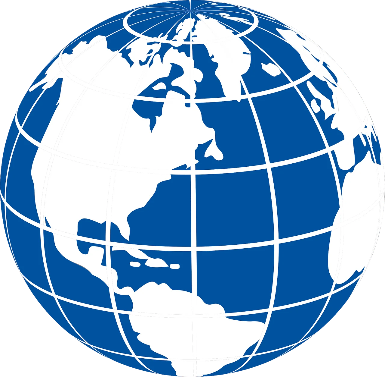 Simplified Blue and White Geographical Globe Clipart Showcasing Continents