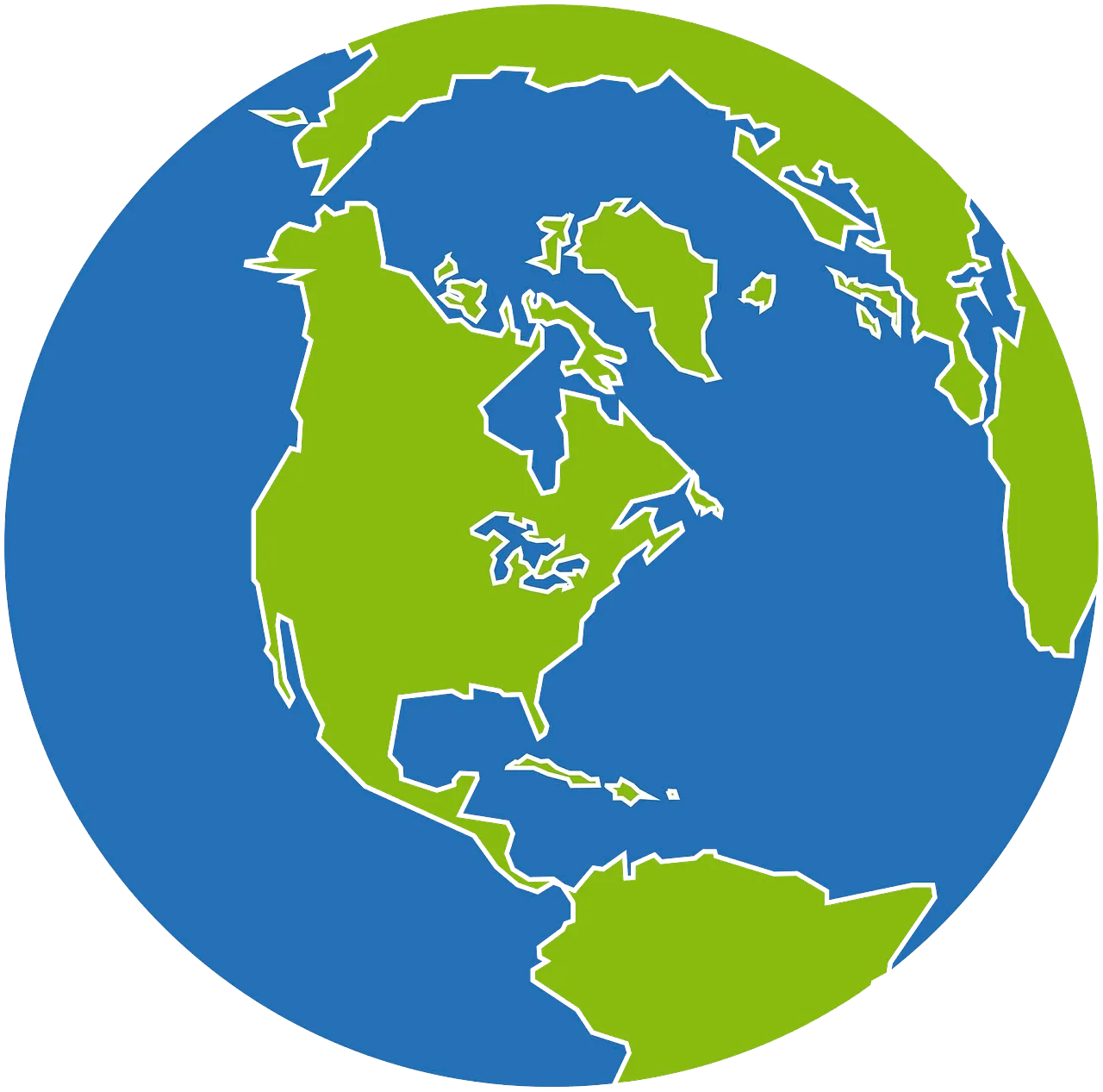 Simplified Global Representation Clipart: Earth's Continents in Green and Blue