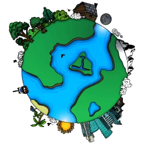 Whimsical Global Landscape Depicting Earth's Diverse Environments Clipart Illustration