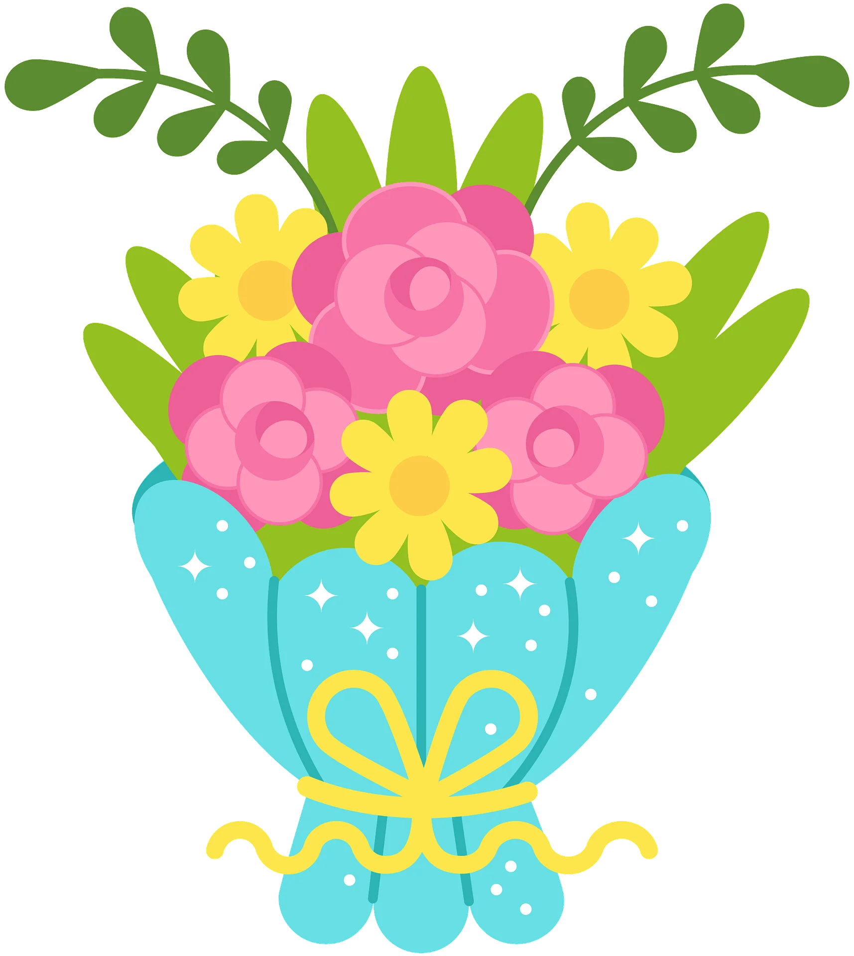Whimsical Pastel Flower Bouquet Clipart with Cheerful Spring Colors