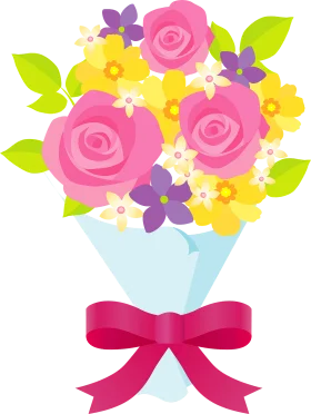 Cheerful Spring Flower Bouquet Clipart with Soft Pink Roses and Yellow Blossoms