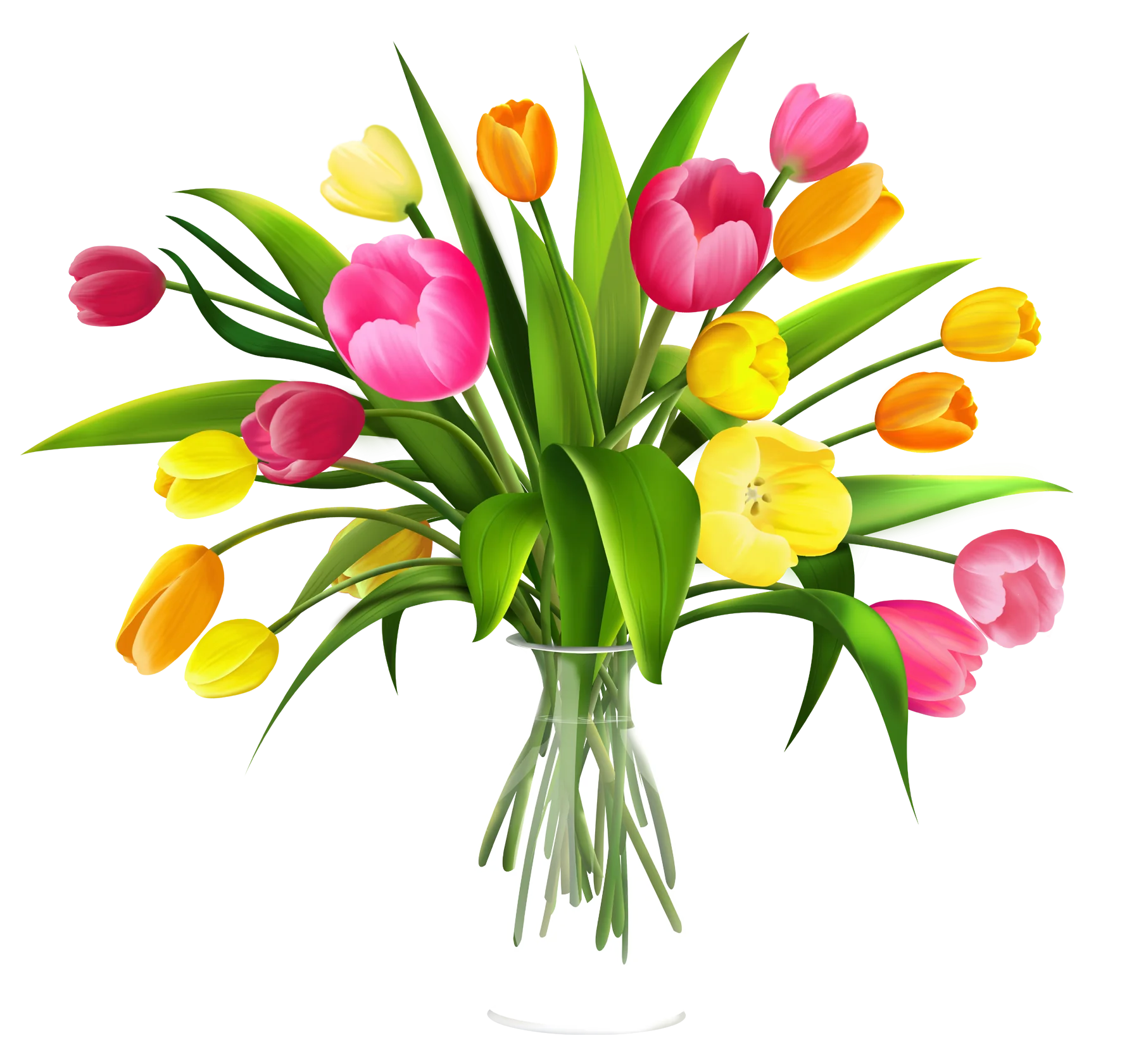 Cheerful Spring Tulip Bouquet Clipart with Radiant Pink and Yellow Blossoms