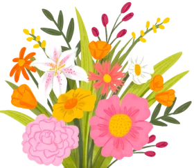 Cheerful Spring Wildflower Arrangement Clipart with Playful Color Palette