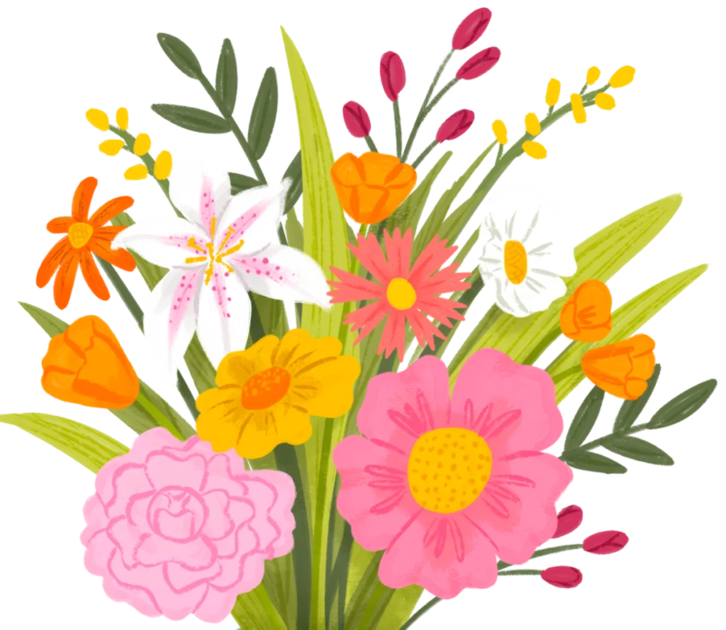 Cheerful Spring Wildflower Arrangement Clipart with Playful Color Palette