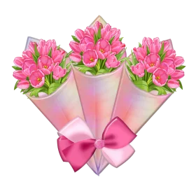 Delicate Pink Tulip Bouquets Wrapped in Soft Pastel Clipart Design with Ribbon