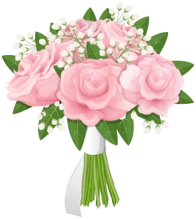 Elegant Pink Roses and Baby's Breath Floral Clipart Arrangement