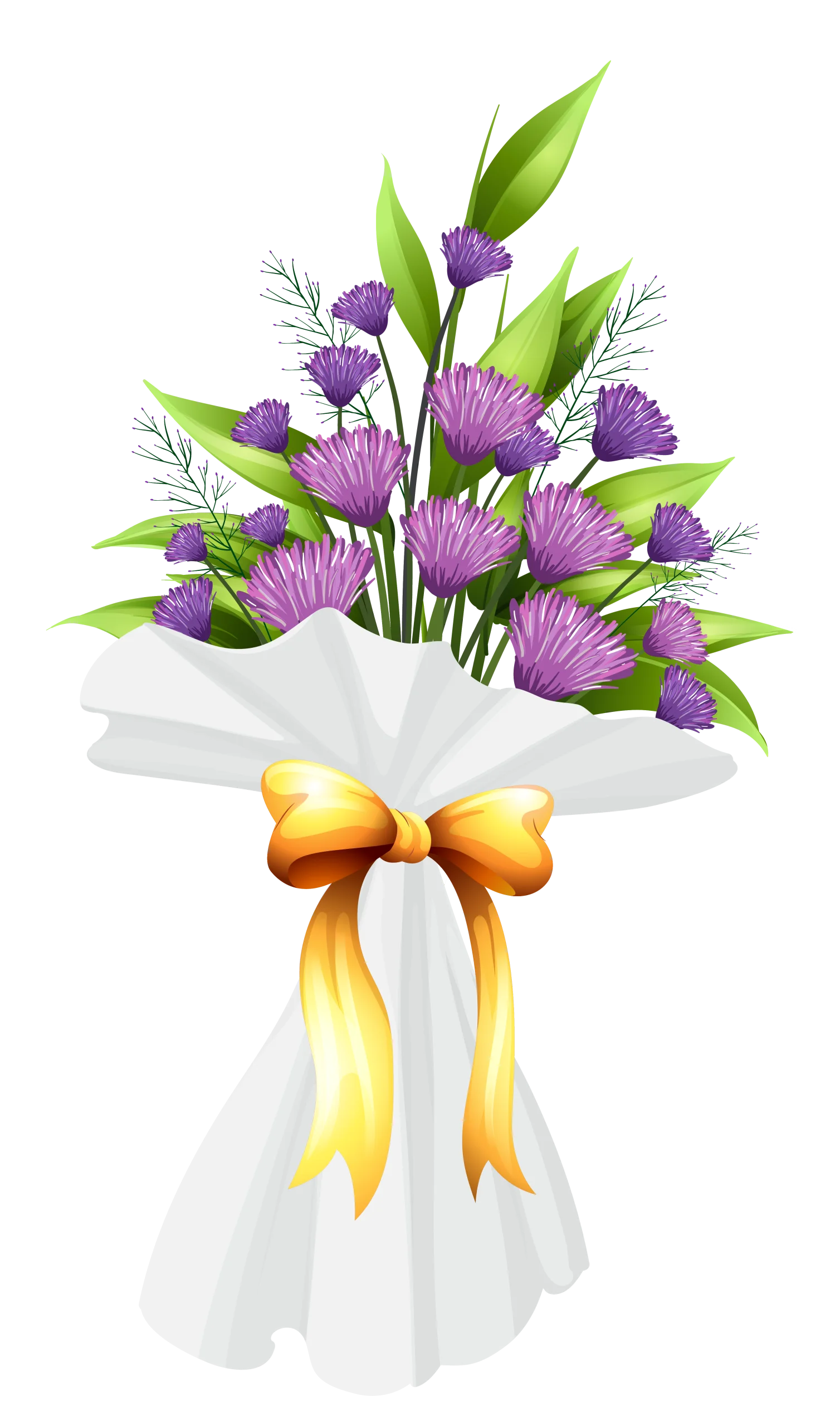 Elegant Purple Thistle Bouquet Wrapped in White Paper Clipart Design