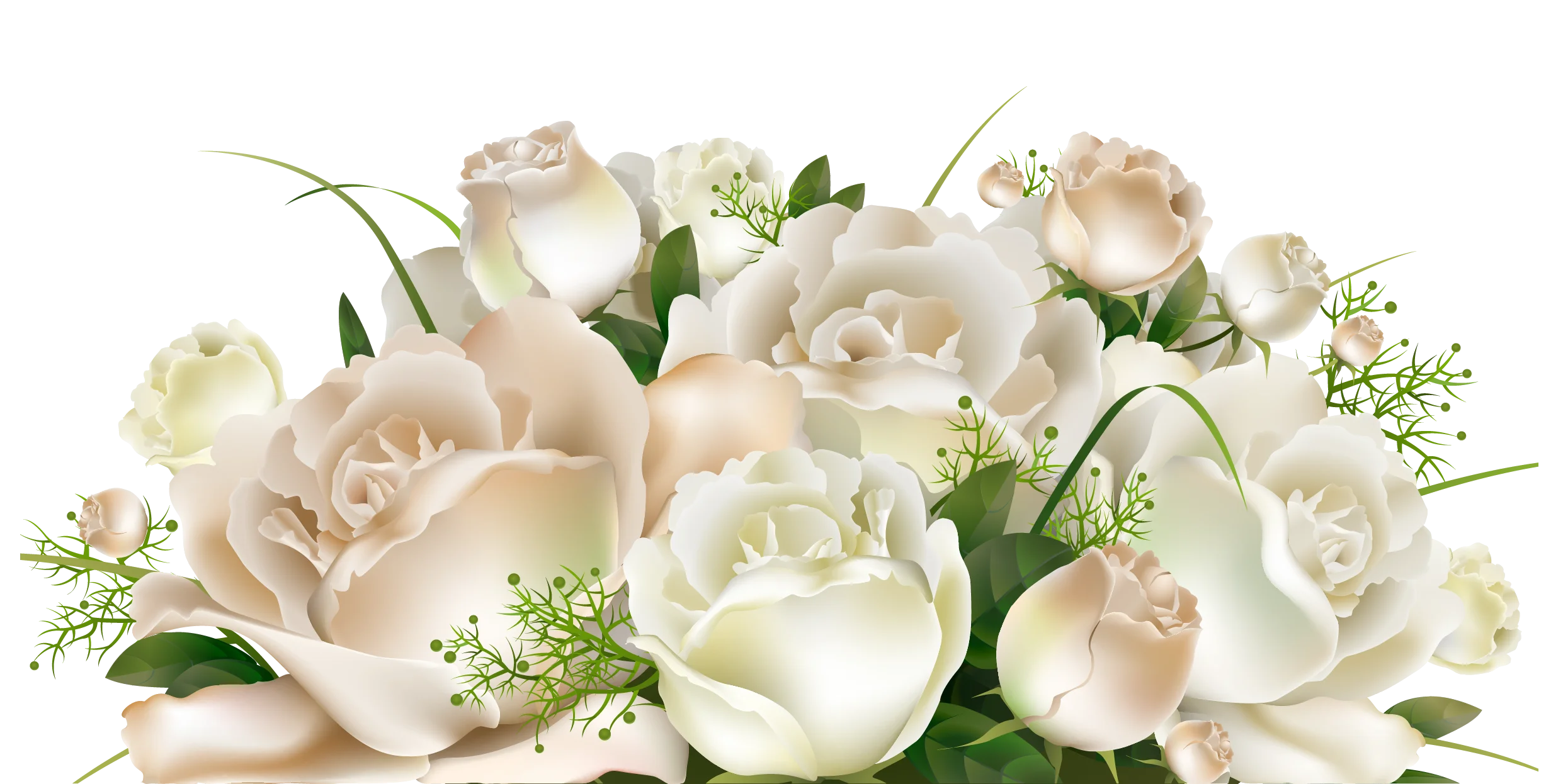 Elegant Soft White Roses Clipart - Delicate Floral Arrangement Illustration