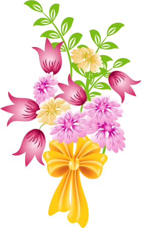Enchanting Floral Symphony: Delicate Blossoms Tied with Golden Ribbon Clipart