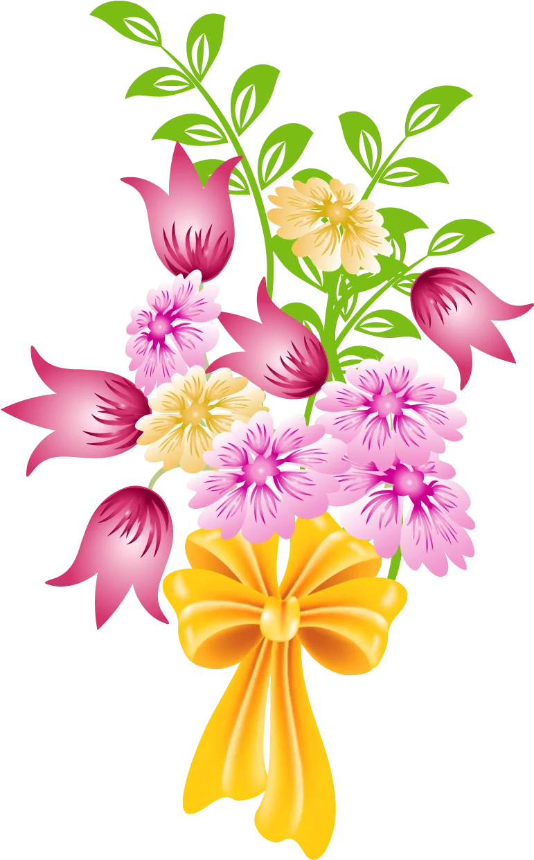 Enchanting Floral Symphony: Delicate Blossoms Tied with Golden Ribbon Clipart