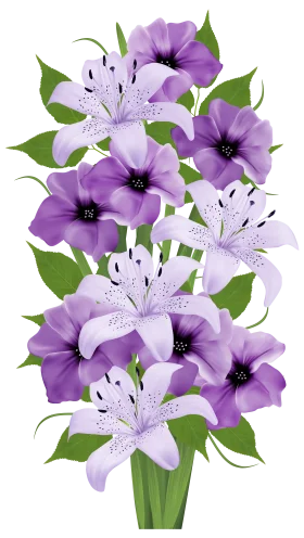 Enchanting Purple and Lavender Flower Bouquet Clipart with Delicate Petals