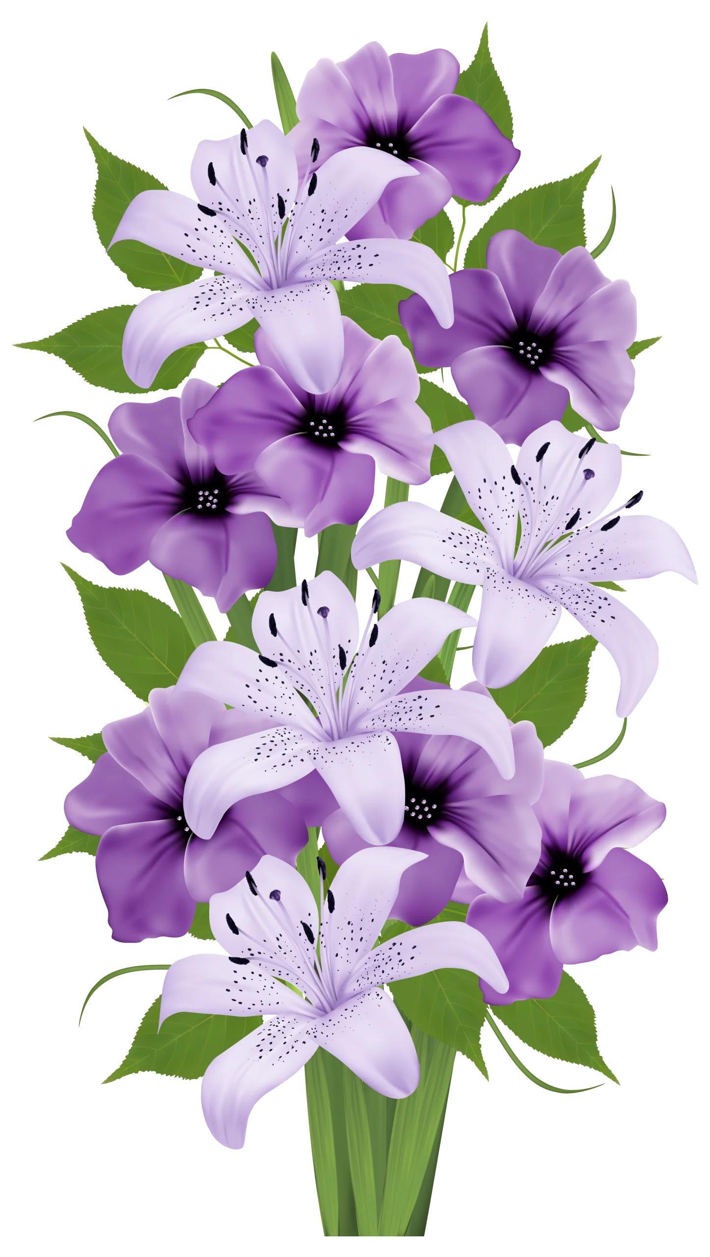 Enchanting Purple and Lavender Flower Bouquet Clipart with Delicate Petals