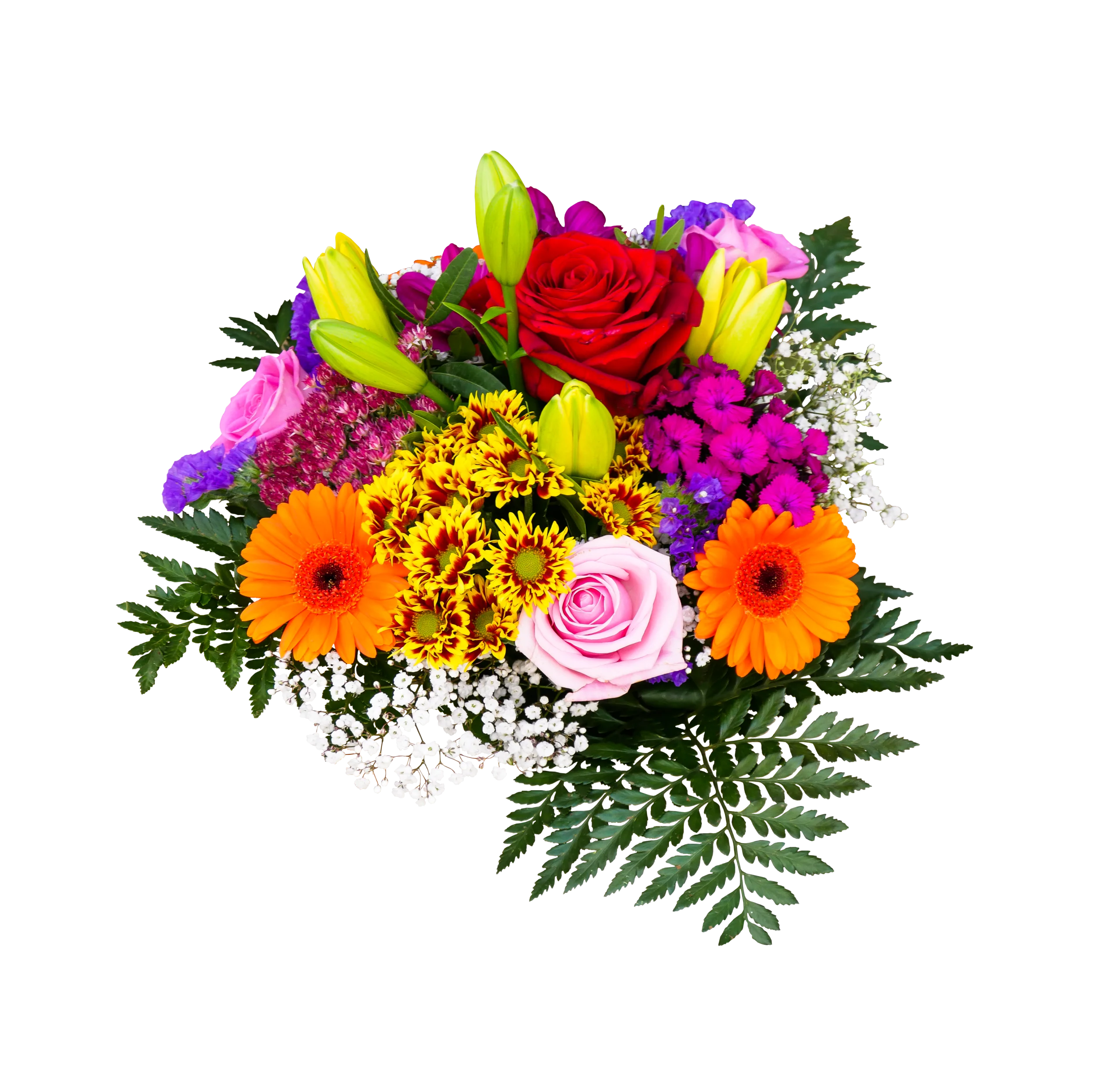 Radiant Floral Clipart: Colorful Bouquet Bursting with Cheerful Blossoms and Greenery