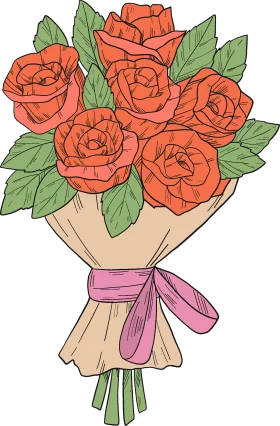 Romantic Red Roses Bouquet Clipart: Elegantly Wrapped Floral Arrangement