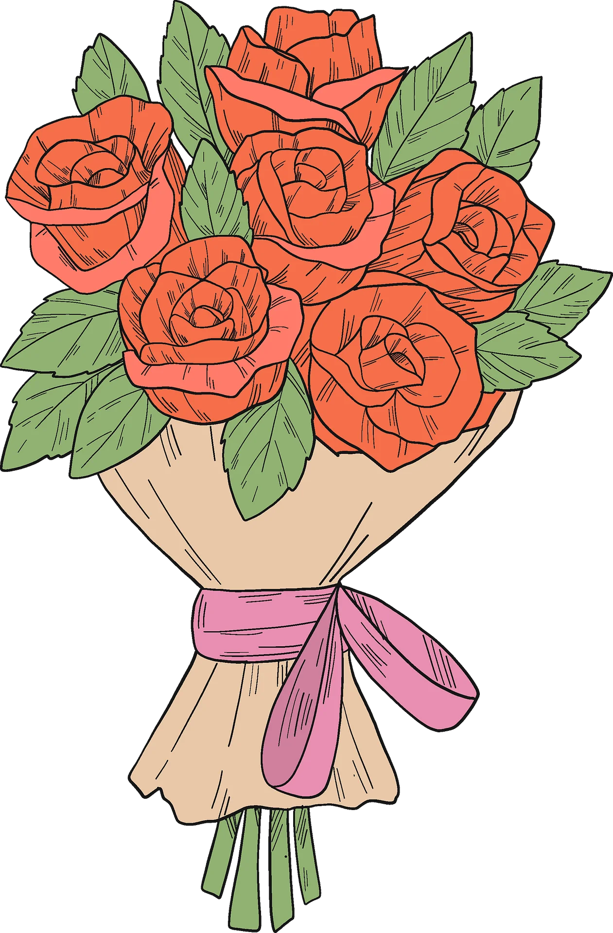 Romantic Red Roses Bouquet Clipart: Elegantly Wrapped Floral Arrangement
