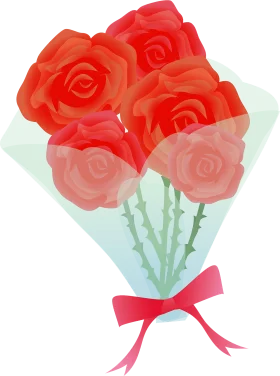 Romantic Red Roses Bouquet Clipart with Elegant Pink Ribbon Accent