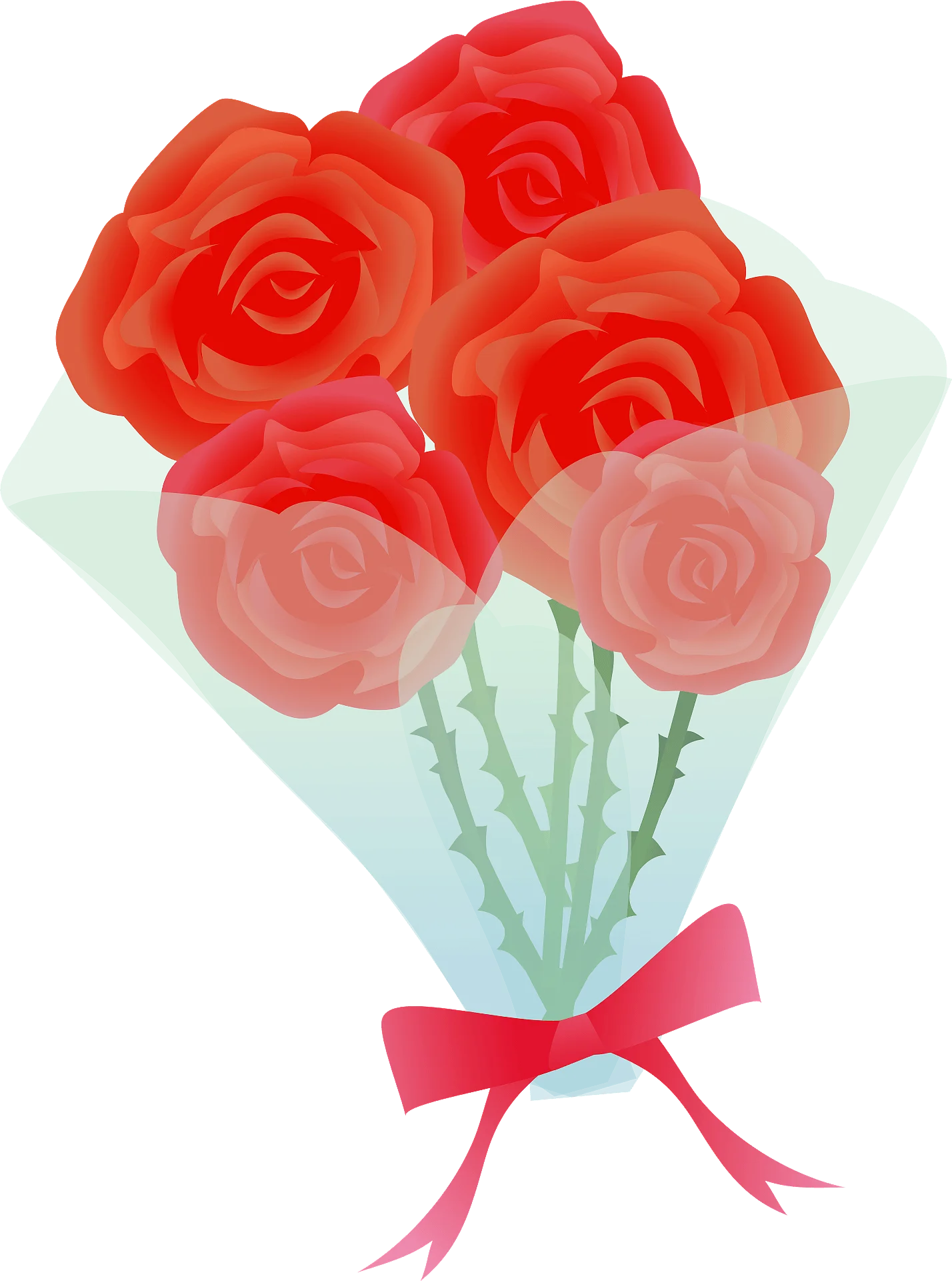 Romantic Red Roses Bouquet Clipart with Elegant Pink Ribbon Accent