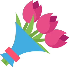 Stylish Pink Tulip Bouquet Clipart with Blue Wrap and Colorful Ribbon