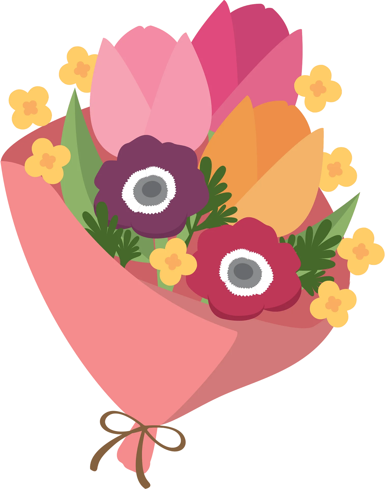 Whimsical Spring Flower Bouquet Clipart with Soft Pastel Colors and Delicate Blooms