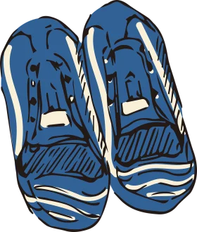 Blue Athletic Sneakers Clipart Design with Stylized Sketchy Outline