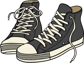 Classic Black High-Top Sneakers Vintage Style Clipart Illustration