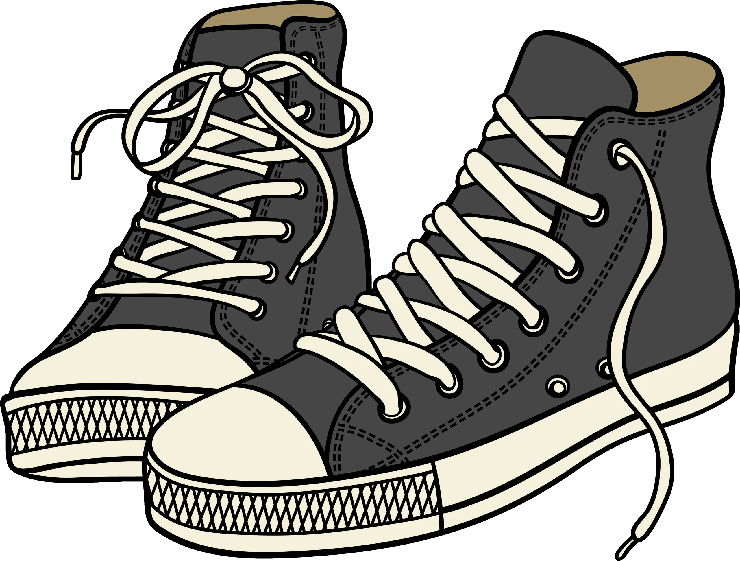 Classic Black High-Top Sneakers Vintage Style Clipart Illustration