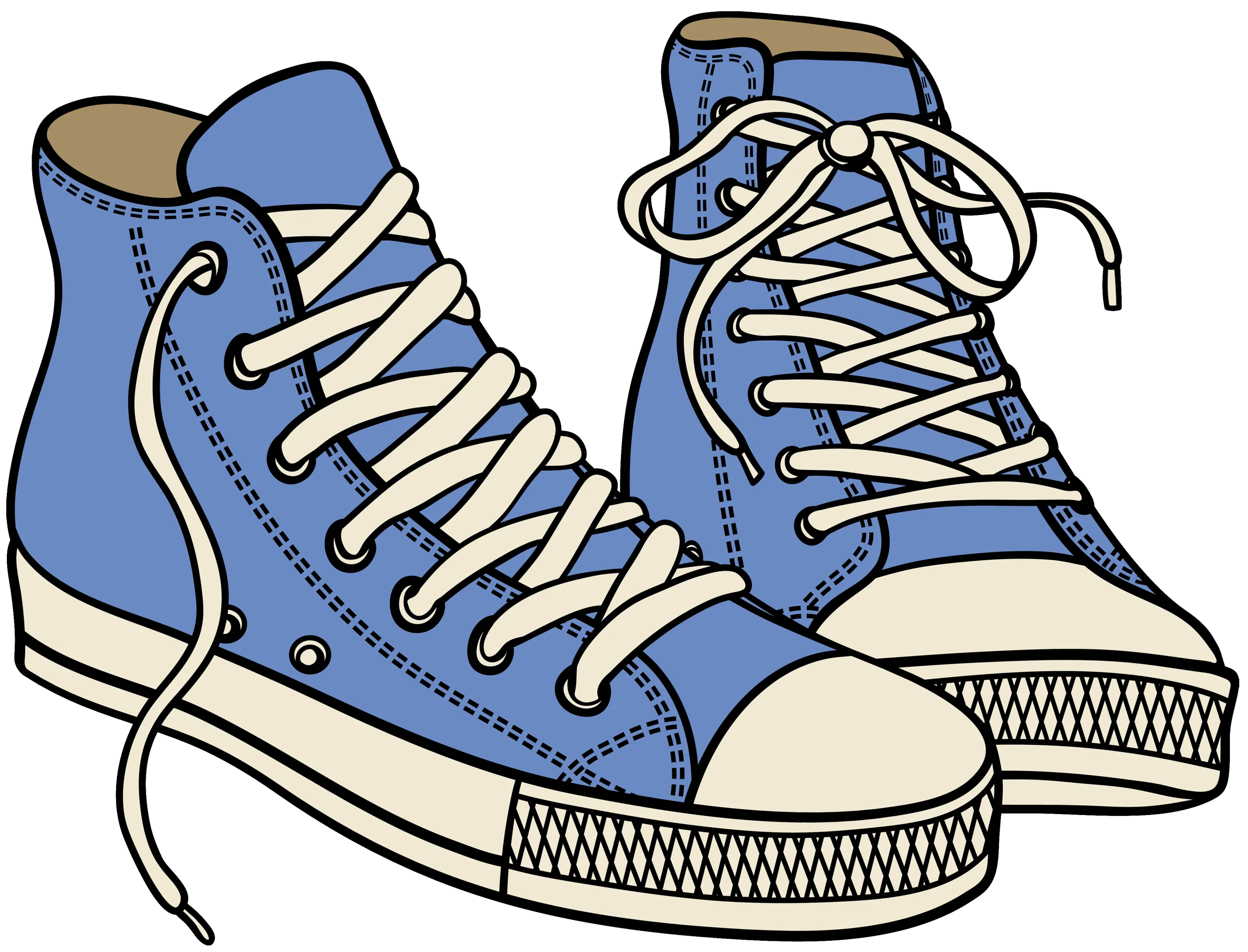 Classic Blue High-Top Canvas Sneakers Vintage Clipart Illustration Design