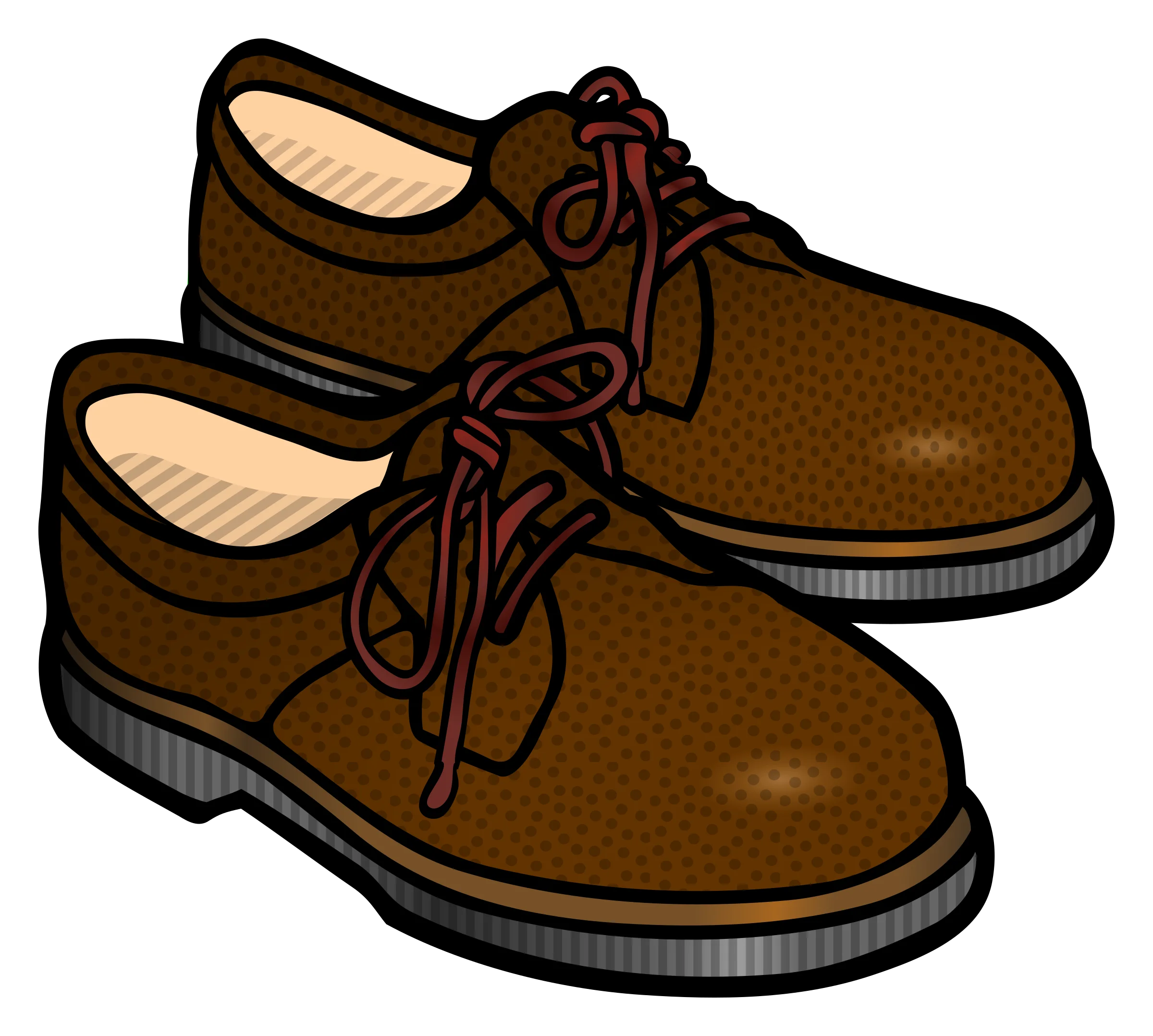 Classic Brown Leather Lace-Up Oxford Shoes Vintage Clipart Illustration