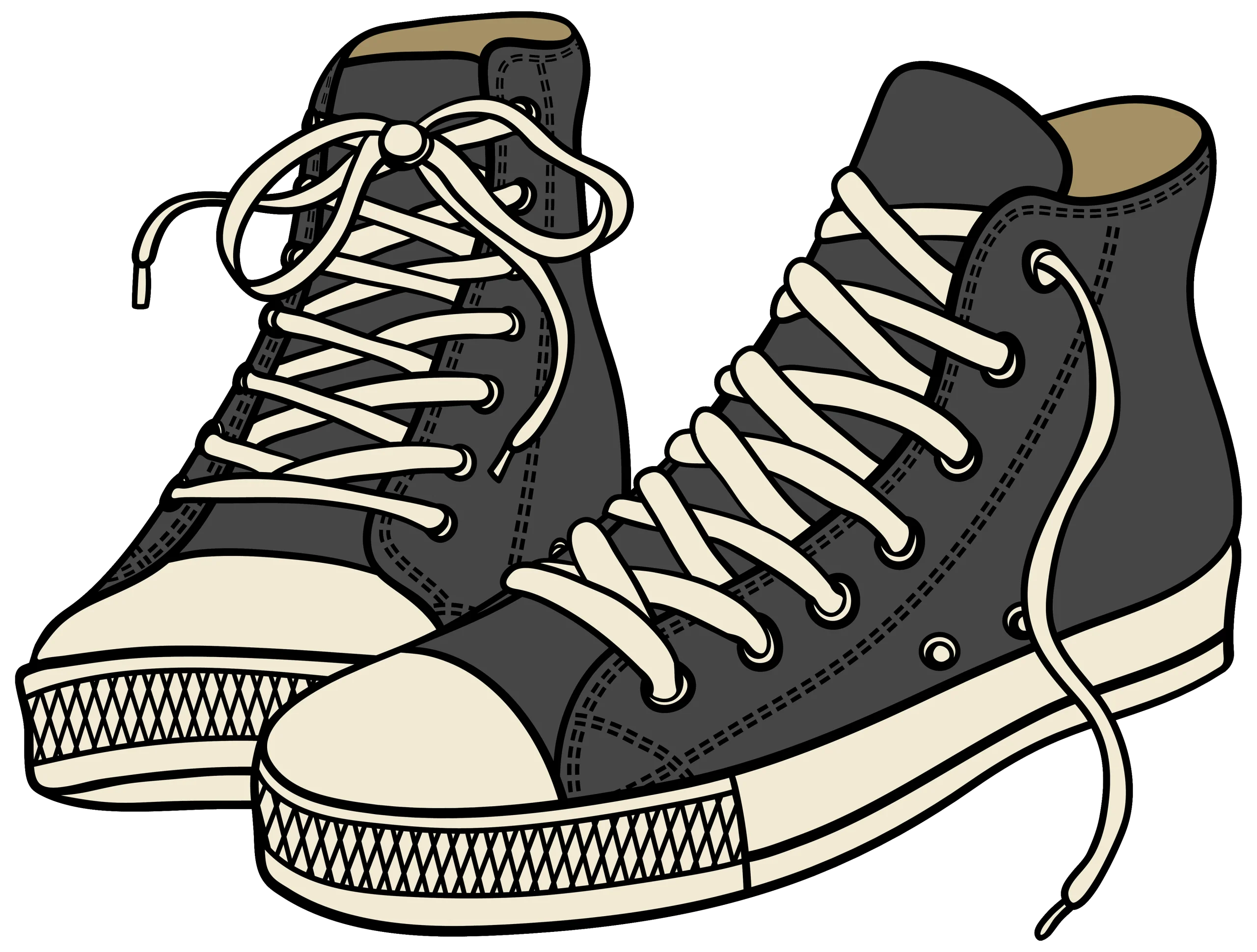 Classic High-Top Sneakers Vintage Black and White Clipart Design
