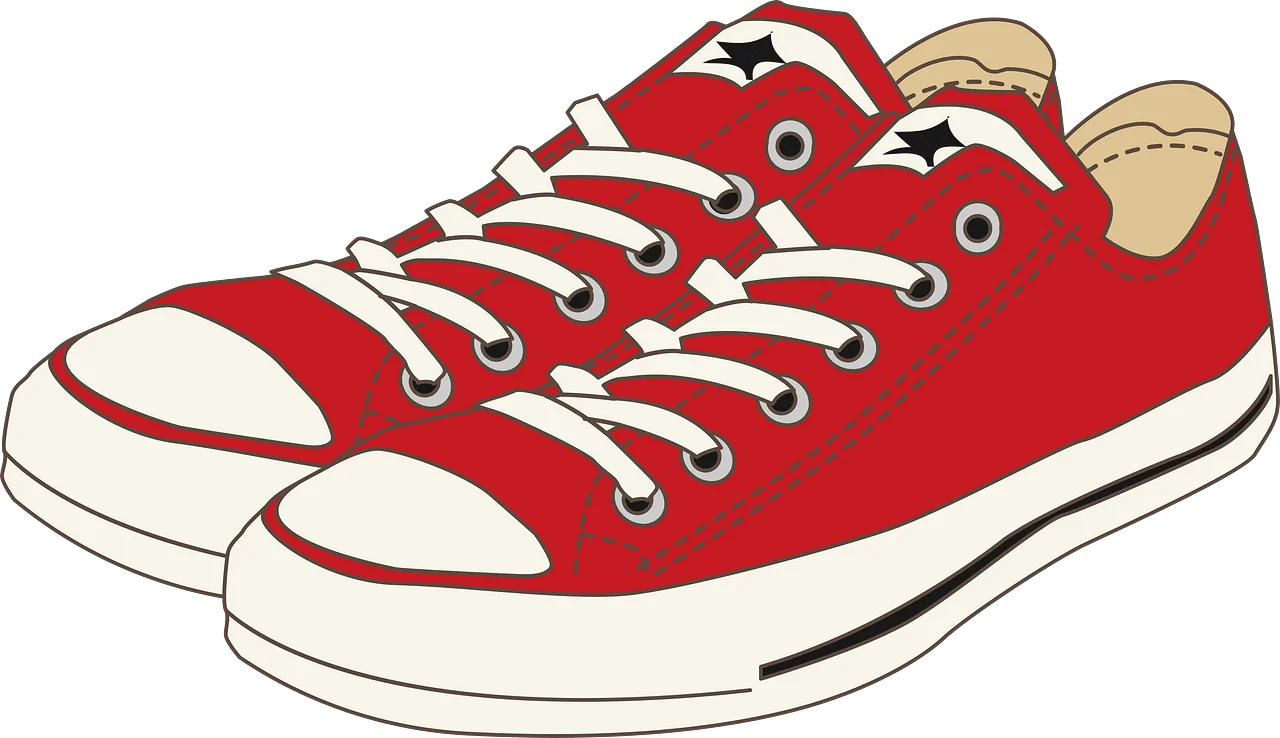 Classic Red Low-Top Converse All Star Sneakers Clipart Illustration