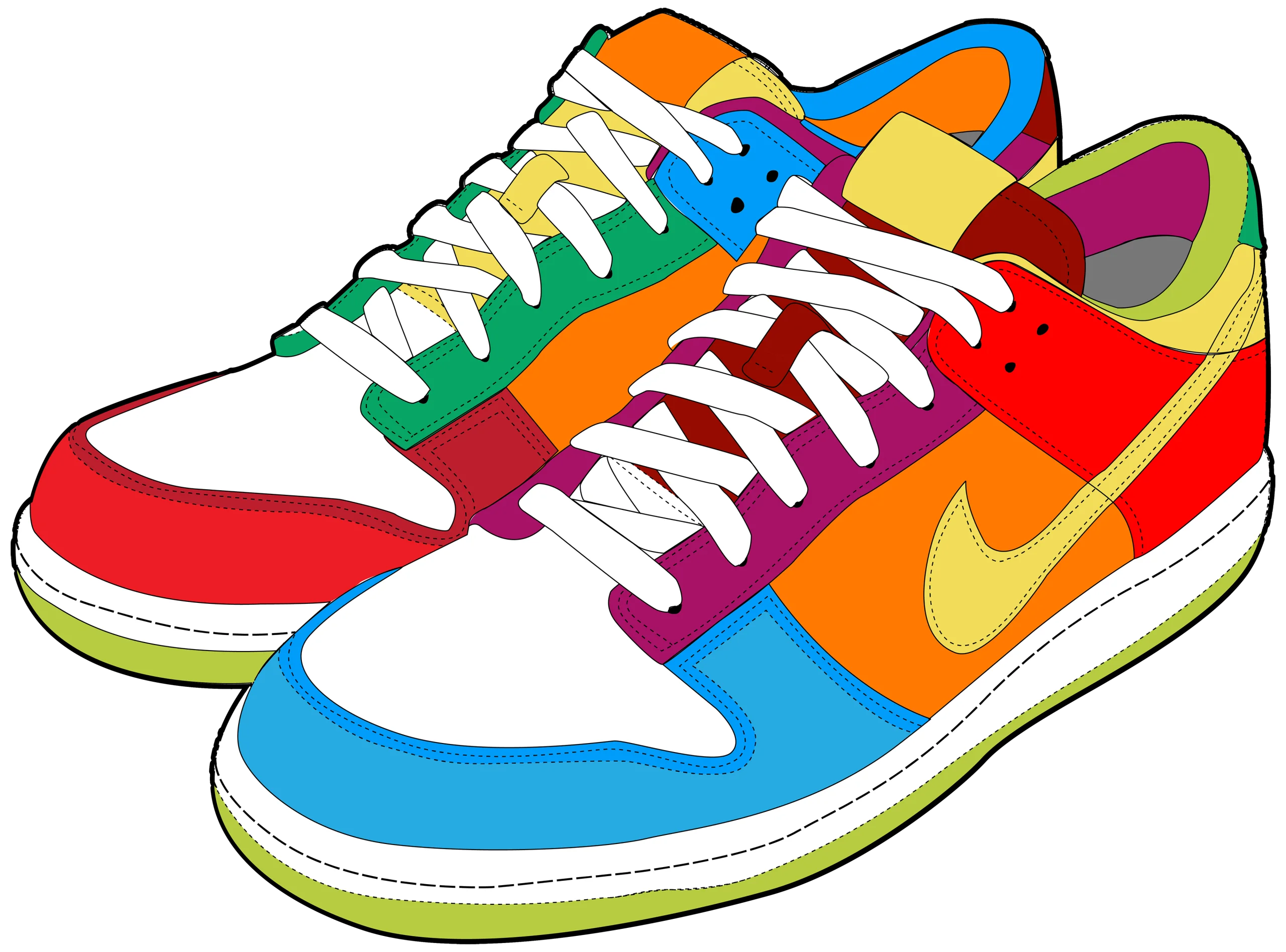 Colorful Nike Sneakers Clipart Design with Playful Multi-Color Palette