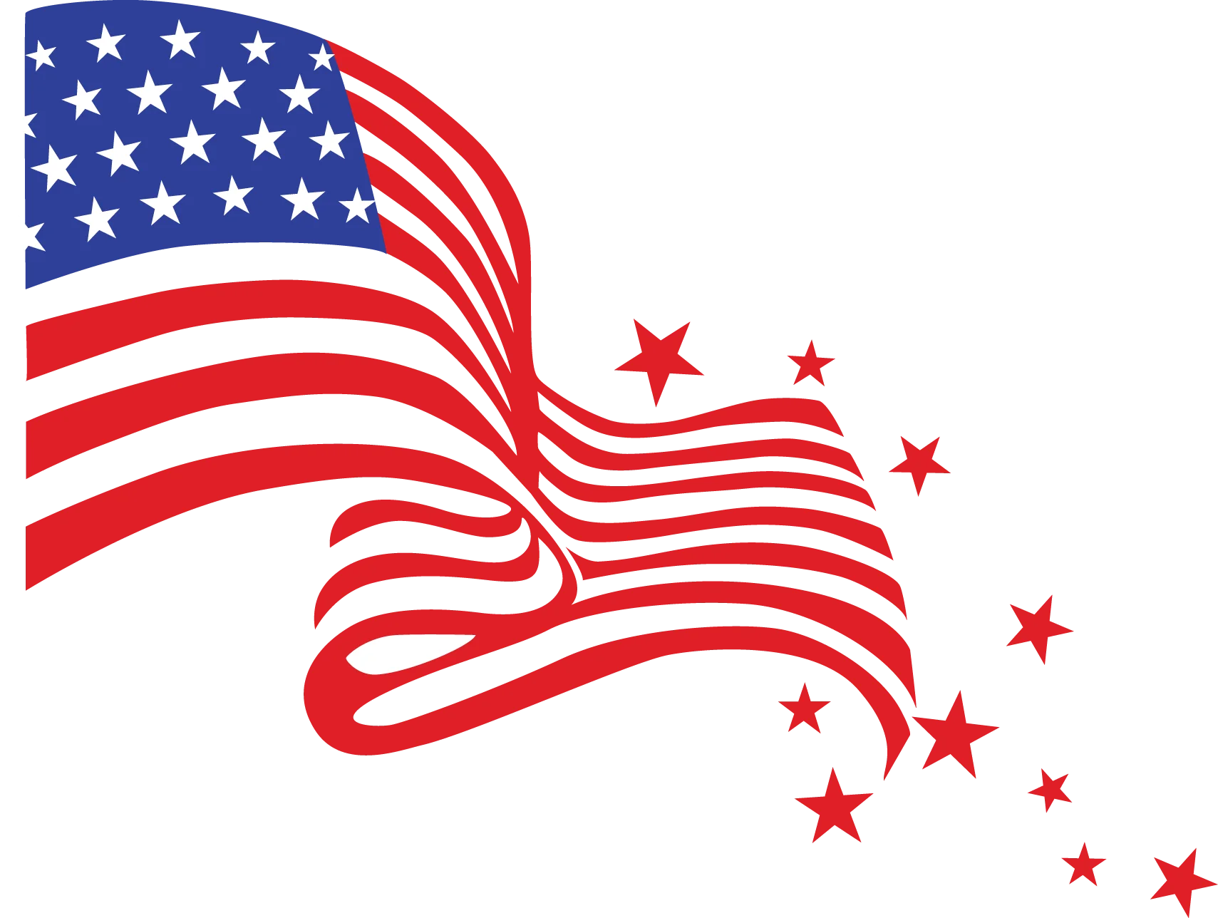 Dynamic American Flag Clipart Design with Elegant Wavy Stars and Stripes
