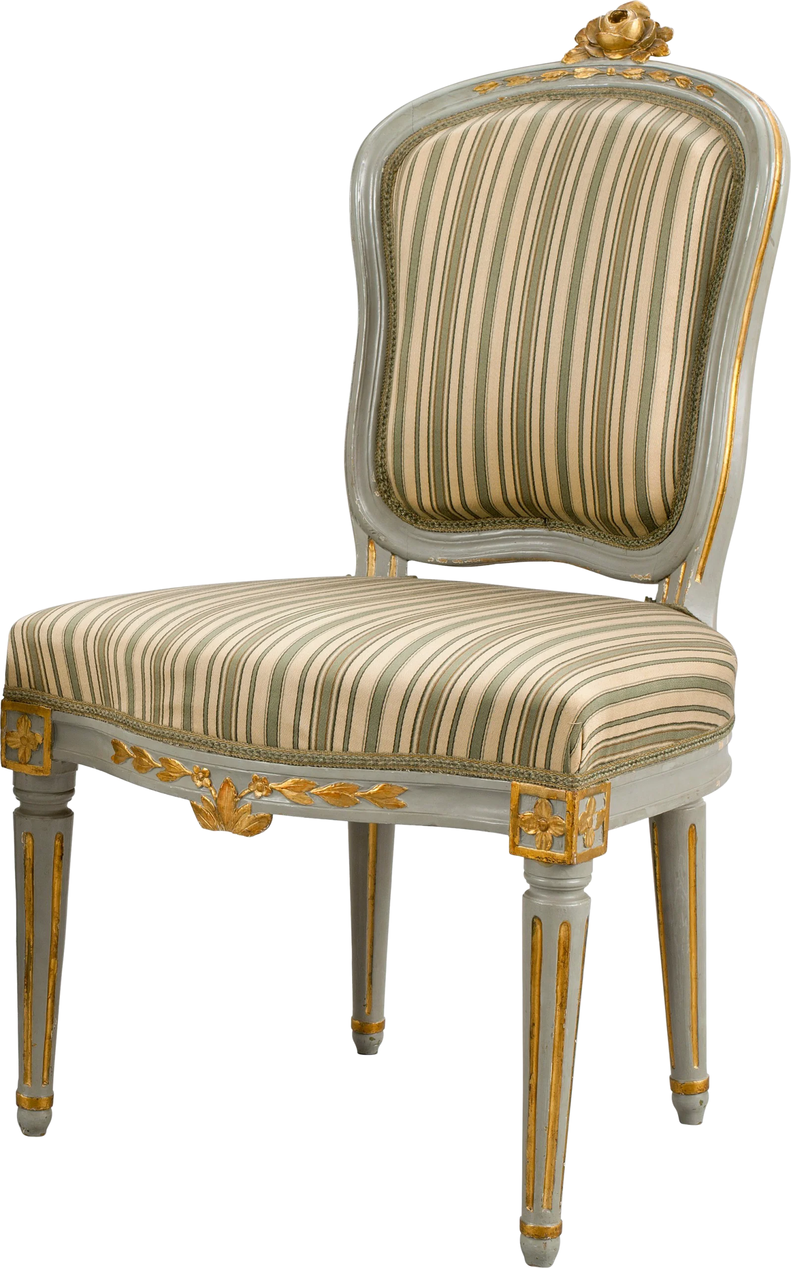 Elegant Vintage Louis XVI Style Dining Chair Clipart with Striped Upholstery
