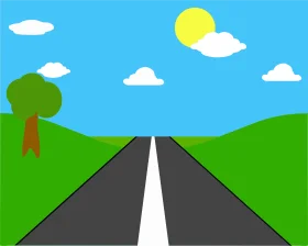 Endless Highway Perspective: A Minimalist Road Clipart Journey Through Green Landscapes