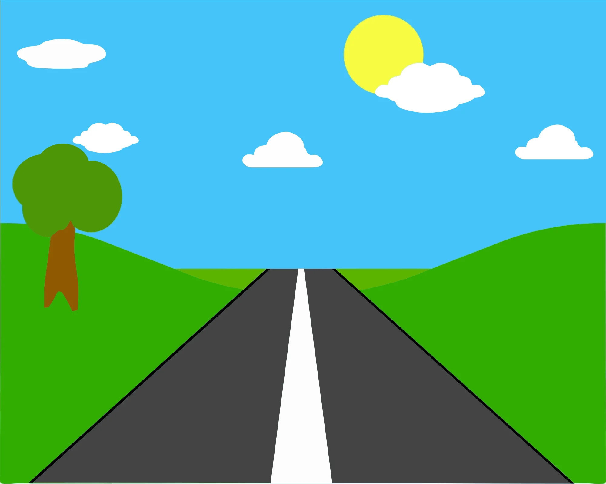 Endless Highway Perspective: A Minimalist Road Clipart Journey Through Green Landscapes